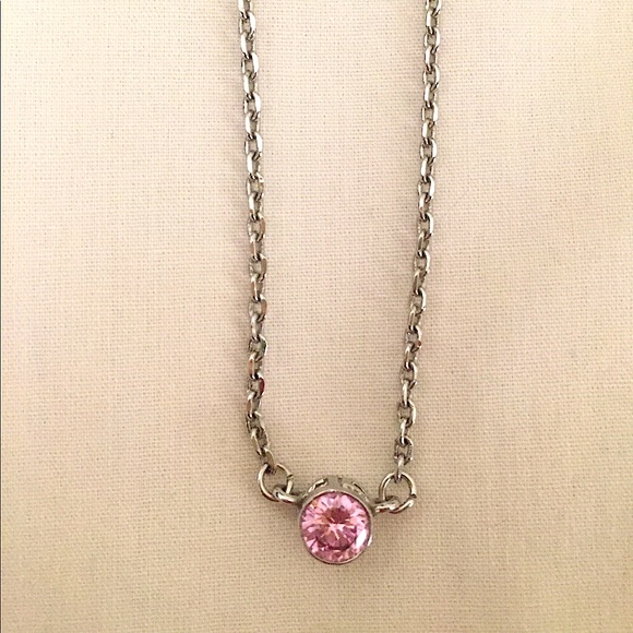 Round Faceted Pink Crystal/Silver Chain Necklace - Picture 3 of 5
